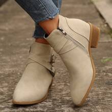 Bottes courtes classiques rétro à bout pointu pour femmes, pour l'automne et l'hiver, avec boucle, talon épais, bottes polyvalentes