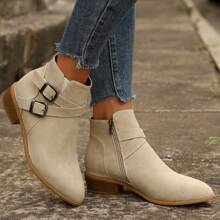 Bottes courtes classiques rétro à bout pointu pour femmes, pour l'automne et l'hiver, avec boucle, talon épais, bottes polyvalentes