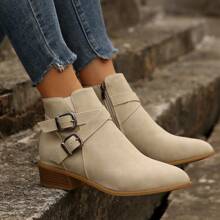 Bottes courtes classiques rétro à bout pointu pour femmes, pour l'automne et l'hiver, avec boucle, talon épais, bottes polyvalentes
