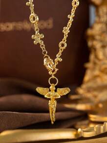 "A European And American Fashion High-Grade Copper Material Electroplated  Angel Couple Gift Necklace." - Gold - View 13