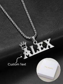 A Fashionable And Neutral Style Necklace With A Crown And Thick Chain That Can Be Customized With Your English Name.