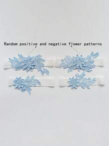 2 件/套时尚宫廷风格白色蕾丝蓝色仿珍珠花浪漫婚礼新娘伴娘性感吊袜带带身体链和大腿链（图案随机）情人节 - 彩色 - 查看 6