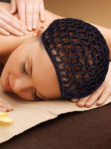 1 纯色女士弹力透气网眼假发帽，钩针编织套头网帽，包裹式睡眠护理帽，手工头饰配件 - 彩色 - 查看 5