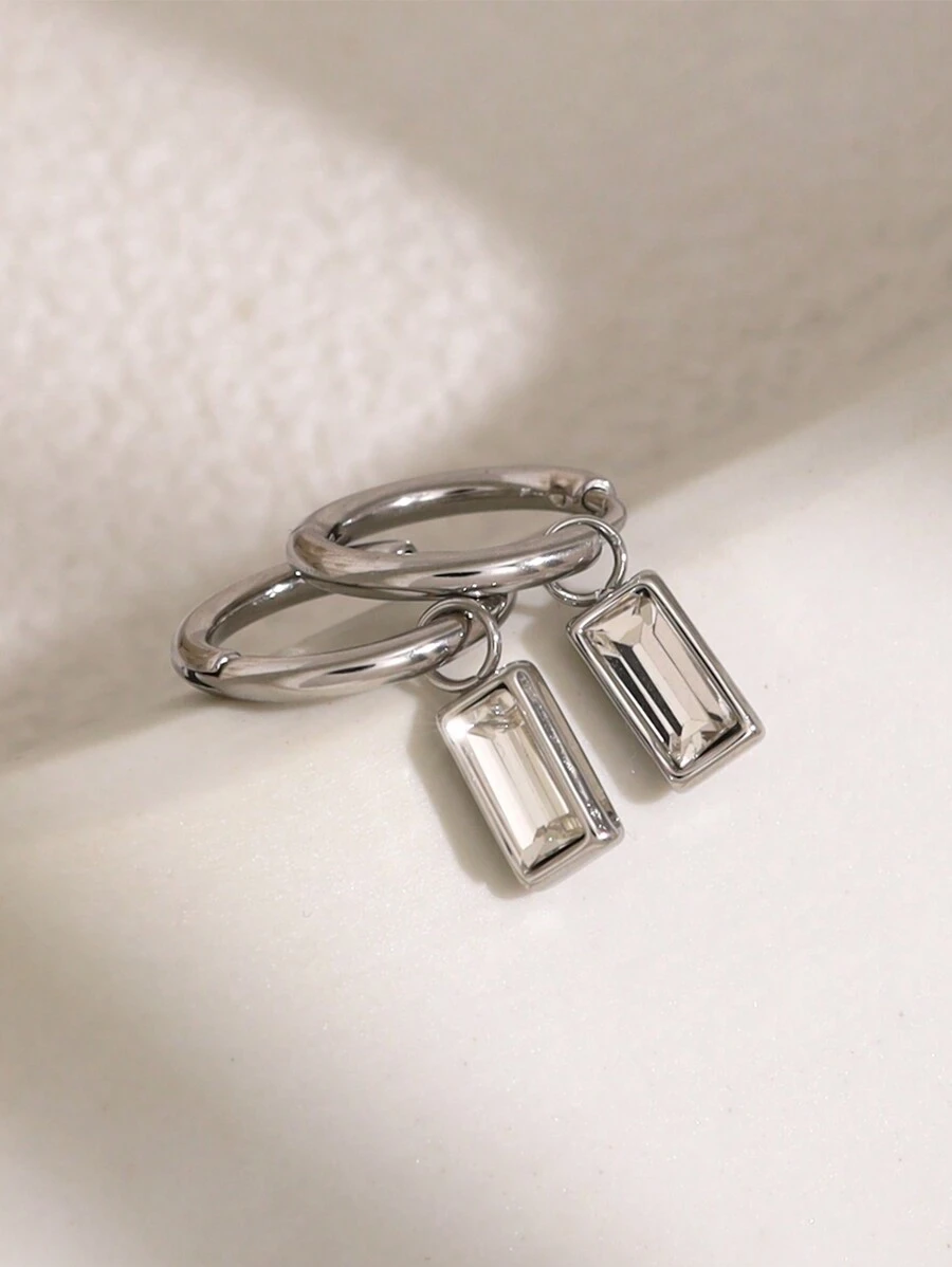 1 对女士锆石几何复古耳钉 - 金黃色 - 查看 1