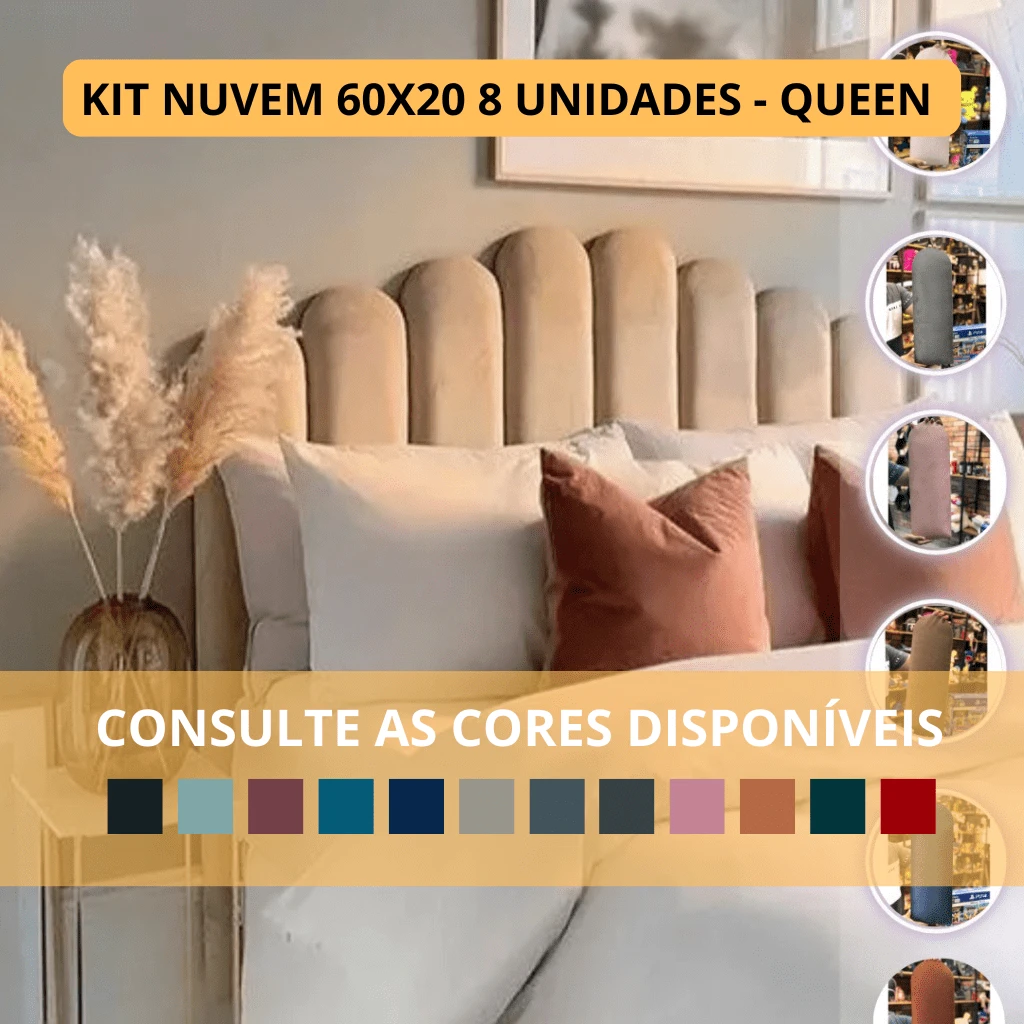 Kit 8 Upholstered Cloud Headboard For Modular Queen Size Box Bed