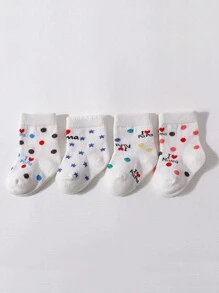 4双“我爱爸爸妈妈”系列婴儿袜子，适合新生儿，春秋款短袜