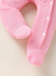 3pcs Set Casual Elegant Sweet Cute Baby Girl Autumn Outfit, Cartoon Rabbit Print Oblique Button Round Neck Long Sleeve Romper