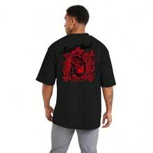 Oversized Cotton Streetwear T-Shirt For Gym And Sports Activities Heart - màu đen - Xem 1