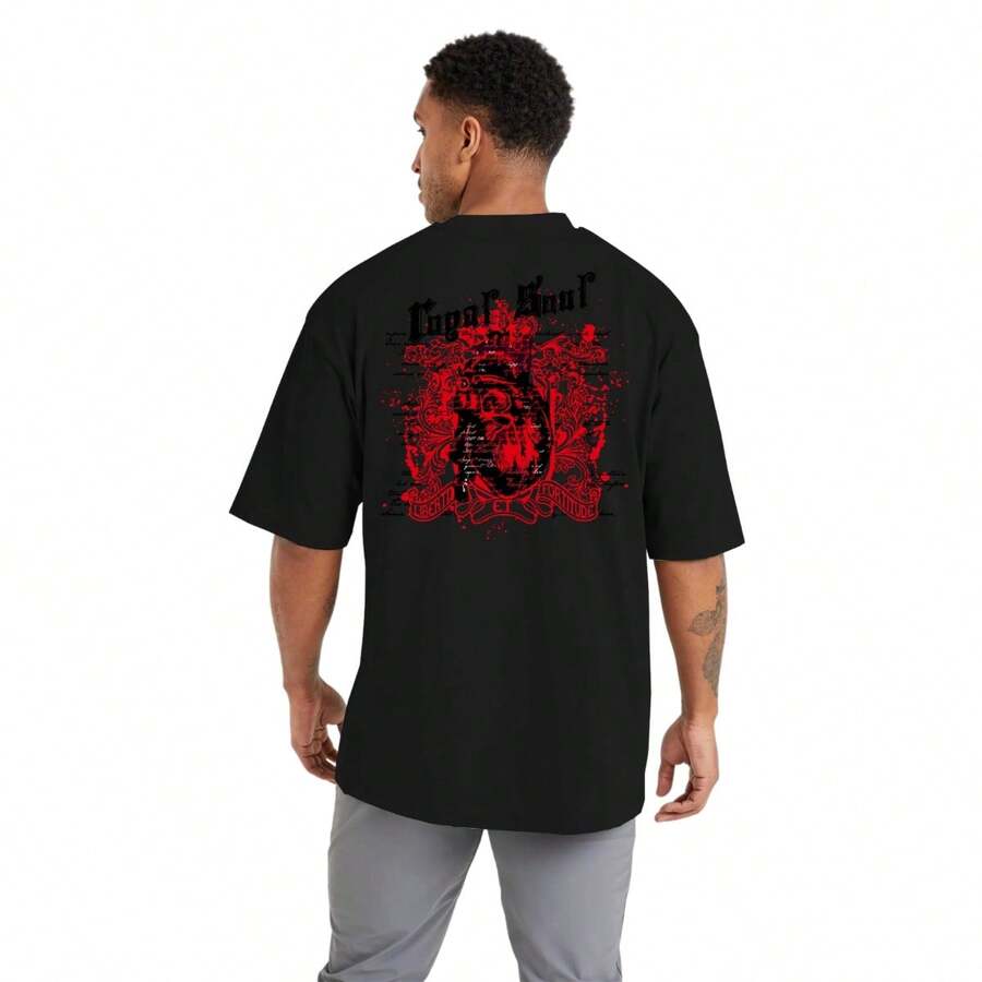 Oversized Cotton Streetwear T-Shirt For Gym And Sports Activities Heart - màu đen - Xem 1