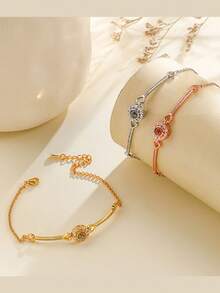 1 chiếc Vòng tay chiếu ảnh cá nhân, Vòng tay chiếu ảnh cặp đôi tùy chỉnh bằng pha lê Zirconia dành cho nữ, Quà tặng ngày lễ tình nhân độc đáo, Quà tặng kỷ niệm ảnh sinh nhật, Vòng tay phù dâu - Hoa hồng vàng - Xem 7