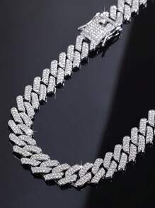 kuuioe 1件炫彩嘻哈水钻项链 女士链条手链 男女通用 时尚前卫珠宝 适合说唱歌手