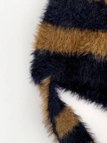 1pc New Fashionable Striped Bow Cat Ear Beanie Hat, Warm Winter Knitted Earflap Hat For Women