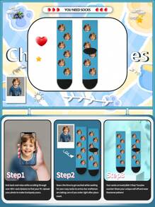 1 paire de chaussettes mi-mollet personnalisées pour enfants avec visage. Vous pouvez mettre n'importe quel visage sur les chaussettes, pour garçon ou fille. Chaussettes personnalisées avec photos. Paires de photos intéressantes personnalisées avec des chaussettes moyennes à longues. Convient pour la Saint-Valentin. Rangées, modernes, colorées, mignonnes, adorables, décontractées, personnalisées, uniques, personnalisées. Cadeaux de bébé, cadeaux idéaux pour lui, cadeaux idéaux pour elle, fils, fille