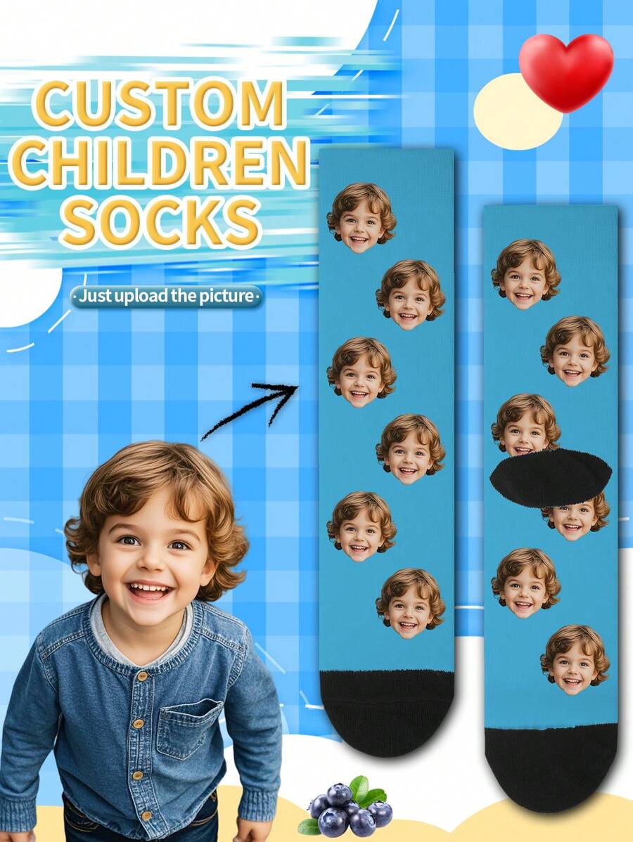 1 paire de chaussettes mi-mollet personnalisées pour enfants avec visage. Vous pouvez mettre n'importe quel visage sur les chaussettes, pour garçon ou fille. Chaussettes personnalisées avec photos. Paires de photos intéressantes personnalisées avec des chaussettes moyennes à longues. Convient pour la Saint-Valentin. Rangées, modernes, colorées, mignonnes, adorables, décontractées, personnalisées, uniques, personnalisées. Cadeaux de bébé, cadeaux idéaux pour lui, cadeaux idéaux pour elle, fils, fille