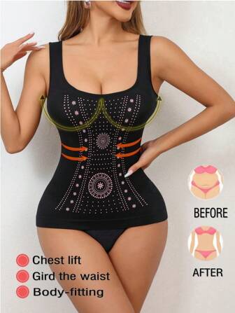 1pc Women Seamless Shapewear Top, [Tight+Waist Cinching] Waist Cincher Bodysuit, Stretchy Slimming Shirt, Plus Size Shaping Top, Bust Lifting Shaping Bodysuit [Runs Small, Please Order 1-2 Sizes Up For Desired Fit]