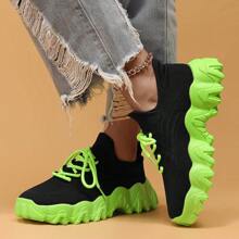 Women's Breathable Round Toe Slip-On Cushion Sneakers, Ladies' Casual Knitted Shoes - Màu xanh Bạc hà - Xem 5