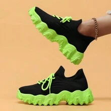 Women's Breathable Round Toe Slip-On Cushion Sneakers, Ladies' Casual Knitted Shoes - Màu xanh Bạc hà - Xem 2