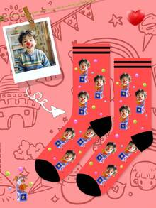 1 Pair Of Customized Face Children's Mid Tube Socks, Put Any Face On Socks,Clown Boy And Girl, Personalized Socks For With Photos, Interesting Customized Picture Pairs With Medium To Long Socks, Suitable For Valentine's Day, Birthdays, Gift Giving - Multicolor - View 2
