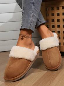 Women's Fuzzy Memory Foam Slippers Fluffy Winter House Shoes Indoor Outdoor - 栗 - 查看 3