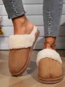 Women's Fuzzy Memory Foam Slippers Fluffy Winter House Shoes Indoor Outdoor - 栗 - 查看 1