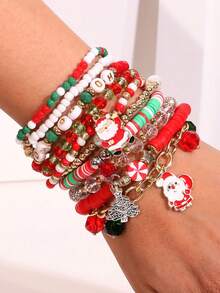 Bộ 10 chiếc/Bộ vòng tay Giáng sinh co giãn có thể xếp chồng bằng hạt dành cho phụ nữ & quà tặng cho bạn bè & mẹ - Nhiều màu - Xem 2