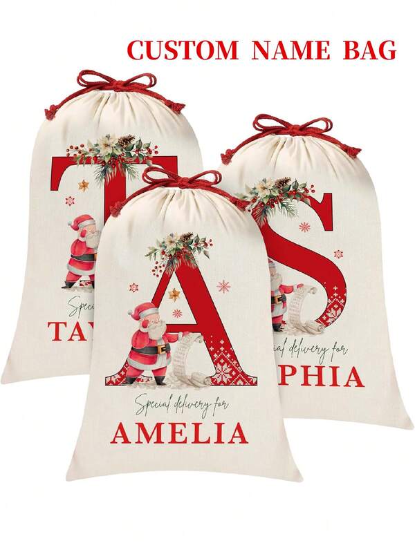 1pc-Initial Christmas Santa Sack, Personalized Xmas Gift Pouch, Large Christmas Canvas Gift Bag With Drawstring,Monogrammed Drawstring Bag,Initial Christmas Santa Sack Personalized Monogram A Christmas Gift Bag With Drawstring Large Reusable Canvas Santa Bag New Year Christmas Party Supplies Favors,For Xmas Package Storage, Christmas Party Supplies Favors,Christmas,Personal Items