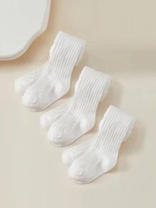 3 件装女婴白色竖条纹打底裤，百搭日常穿着紧身裤 - 白色 - 查看 1