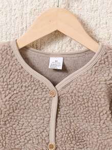 Chaqueta de primavera y otoño de moda para niñas, cárdigan con botones de peluche de unicolor, escote en V, manga larga, ropa exterior casual, cómoda y suave para todo uso, ropa de estilo callejero resistente al viento para exteriores