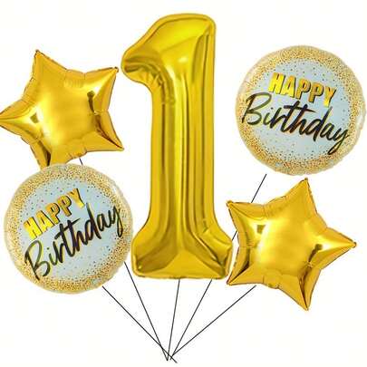 金箔数字 1-9 气球带有星星和生日设计，适合派对装饰，适合青少年、生日、婚礼、周年庆典