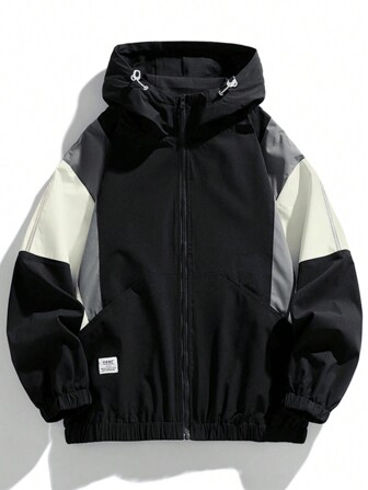 Men's Outdoor Jacket, Contrast Color Casual Windbreaker, Sport Jacket, Coat