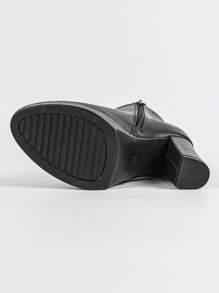 2025秋冬新款女士时尚踝靴，圆头厚底厚底，韩版防水短踝靴，多功能高跟鞋 - 黑色 - 查看 9