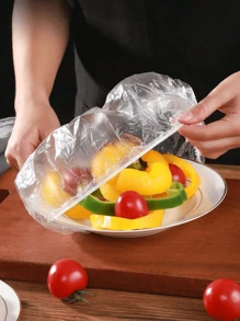 400pcs Disposable Plastic Wrap Sets And Disposable Shower Cap Sets Household Fresh-Keeping Bowl Cover PE Plastic Wrap - Default - View 5