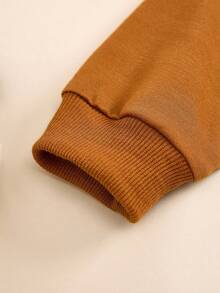 Girls Spring-Autumn Casual Outdoor Versatile Mocha Letter & Gingerbread Man Bakery Cake Cookies Print Long Sleeve Crew Neck Top Matched With White Floral Flared Pants - Coffee Brown - View 5