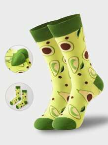 Calcetines de pantorrilla media con jacquard de aguacate amarillo para mujer, calcetines de pantorrilla media, primavera, otoño e invierno, calcetines de ocio literarios, calcetines de frutas, personalizados y encantadores, adecuados para uso diario