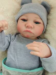 Lifelike 17"/43cm Reborn Baby Doll, Full Silicone Vinyl Girl/Boy Body Handmade Art Doll, Like A Real Baby, 3D Painted Skin, Visible Veins Vinyl Limbs, Realistic Hand Painted Hair,Anatomically Accurate - Perfect Collectible Art Doll Christmas Gift/Birthday Gift/Thanksgiving Gift - Grey - View 10