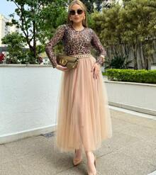 Tulle Skirt - Màu hồng gỉ - Xem 4