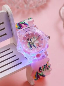1pc/Set Cute 3D Unicorn Print Silicone Quartz Watch For Kids, Suitable For Birthday, Halloween Or Gifts