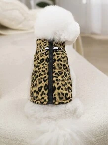 1pc Khaki New Leopard Print & Spotted Gourd Pattern Dog Coat With Back Zipper, Washable Pet Jacket Suitable For Large, Medium And Small Dogs, Home Or Outdoor Use - Khaki - View 4