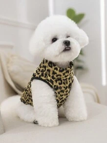 1pc Khaki New Leopard Print & Spotted Gourd Pattern Dog Coat With Back Zipper, Washable Pet Jacket Suitable For Large, Medium And Small Dogs, Home Or Outdoor Use - Khaki - View 2