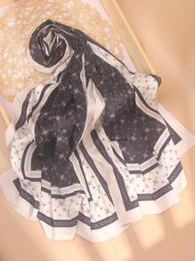 型号 1 件优质丝缎材料，优雅对比格子条纹印花图案，时尚优雅的女士头巾，柔软丝滑的头巾披肩头带 Abaya 配饰面纱服装 - 彩色 - 查看 4