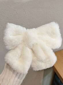 1个毛绒纯色大蝴蝶结发夹发卡，适合日常佩戴、秋冬季情人节、女士冬季穿搭、蝴蝶结、可爱、发饰、头饰、爪夹 - 彩色 - 查看 1