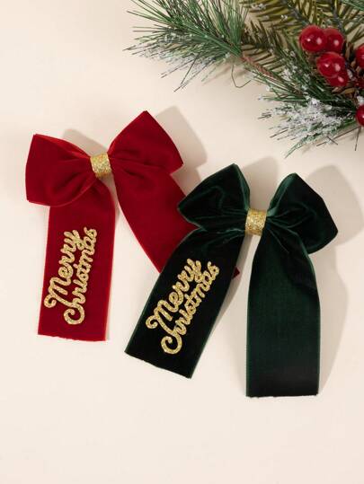 2 peças Laços de cabelo de Feliz Natal para meninas Laços de cabelo de veludo vermelho verde escuro Laços de Natal Clipes de jacaré Laços de rabo de cavalo para crianças pequenas Meninas Grampos de laço de marinheiro Grampos de laço Acessórios para cabelo para crianças