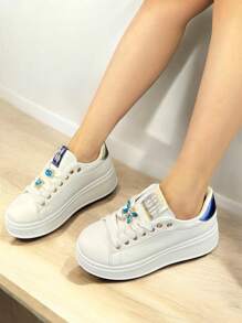 Women's Solid Color Patchwork Print Rhinestone Decor Casual Luxury Shoes