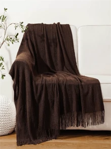 Knit Throw Blanket, Suitable For Sofa, Boho Style In Brown, Decorative Throw Pillow Cover In Grayish Brown, Applicable For Sofa, Suitable For Thanksgiving & Christmas - dark brown - View 5