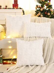 Miater 1 buah Sarung Bantal Dekoratif Natal Berbahan Plush Quilted dengan Bordir Pohon Natal - Krem - View 14