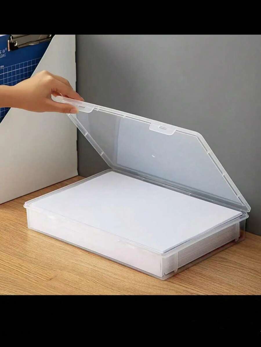 Clear Plastic A4 Document Organizer With Lid - Office File Storage Box For Papers And Books - White - View 1