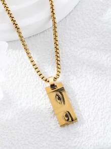 1pc Customizable Eye Pattern Couple Necklace, Stainless Steel Dog Tag Pendant - Black 2 - View 4