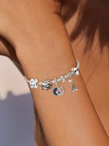 1 件圣诞时尚塔系列串珠适合女士手链手镯 DIY 珠宝制作和日常服装搭配珠宝装饰适合女孩 - 銀色 - 查看 3