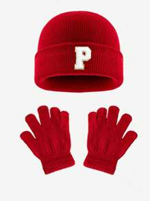 1pc Blue Children's Knitted Hat With Letters, Soft And Warm Fashion, Suitable For 1-3 Years Old Boys And Girls Autumn And Winter Daily Use.