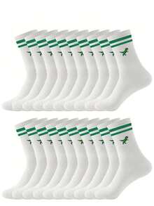 10 双/20 双女士卡通动物图案及膝袜，柔软舒适条纹中筒袜，适合学生，秋冬季 - 彩色 - 查看 7